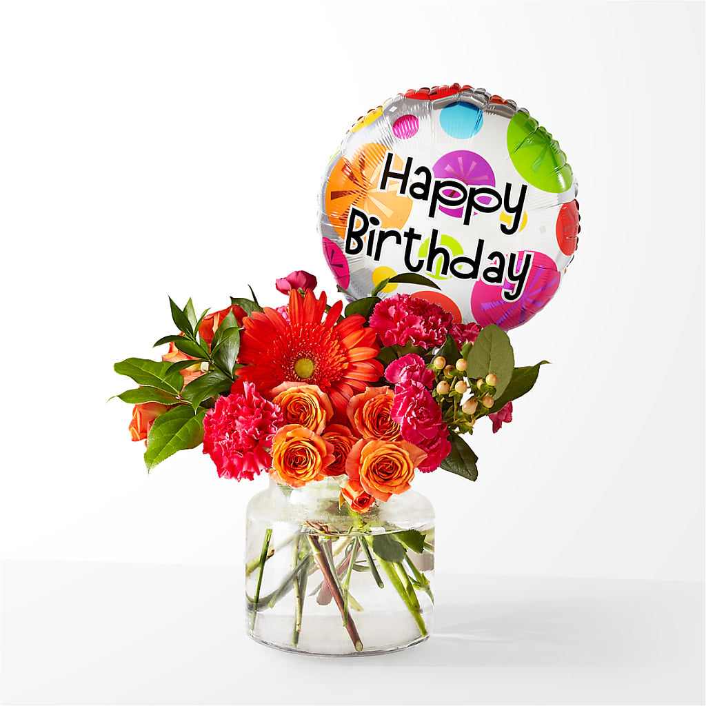 Fiesta Bouquet with Birthday Balloon – BUTTERFLIES & BOUQUETS, Peterstown WV