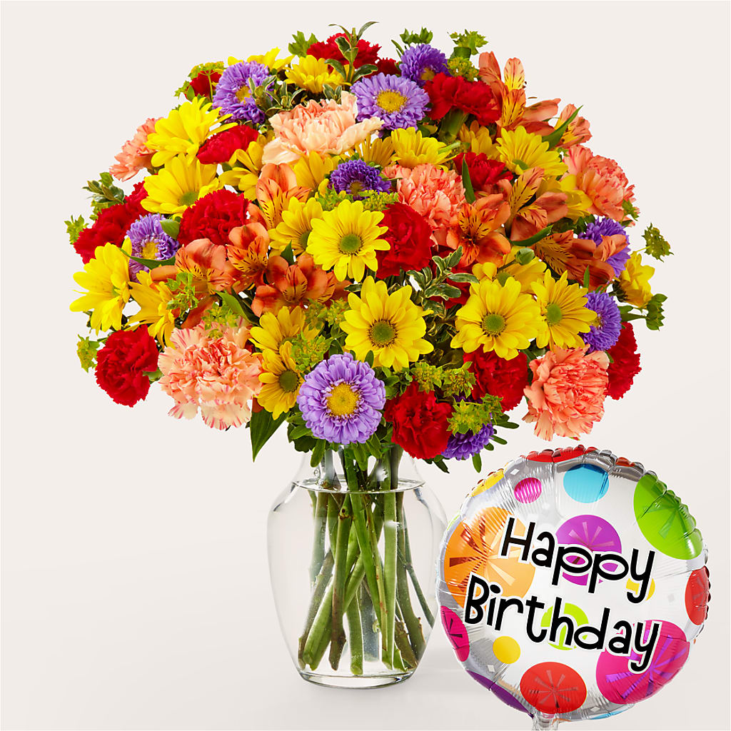 Kaleidoscope Bouquet with Birthday Balloon – BUTTERFLIES & BOUQUETS, Peterstown WV