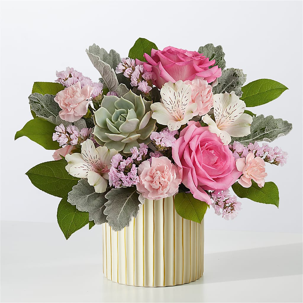 Dusty Rose Bouquet with Ivory Vase – BUTTERFLIES & BOUQUETS, Peterstown WV