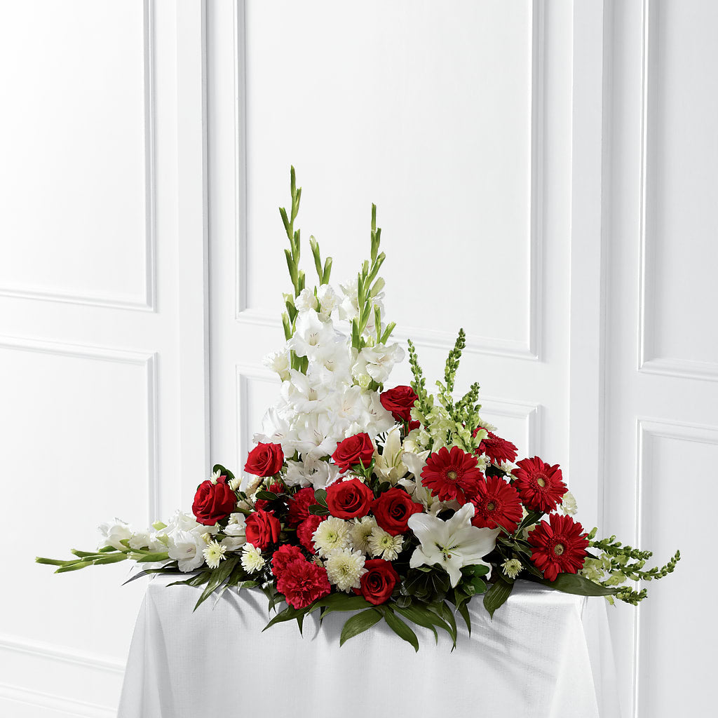 Crimson & White Arrangement – BUTTERFLIES & BOUQUETS, Peterstown WV