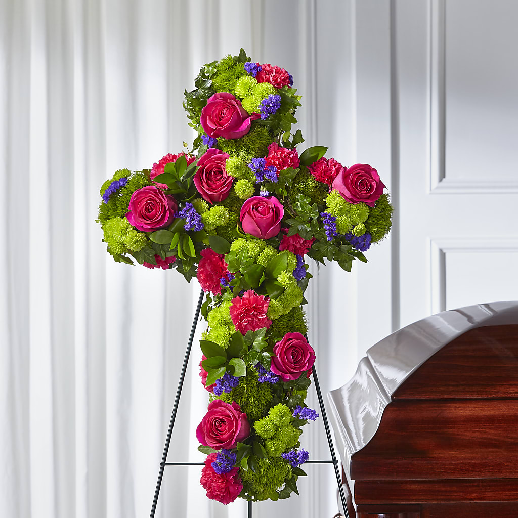 Tribute Rose Floral Cross – BUTTERFLIES & BOUQUETS, Peterstown WV