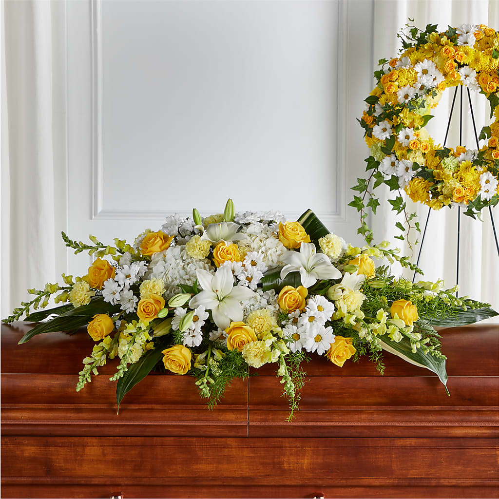 Golden Harmony Casket Spray – BUTTERFLIES & BOUQUETS, Peterstown WV