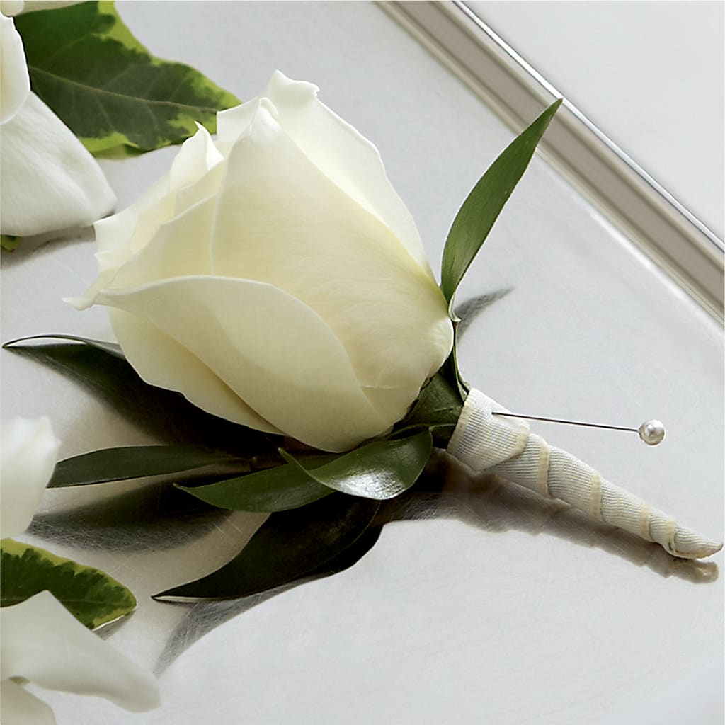 White Rose Boutonniere – BUTTERFLIES & BOUQUETS, Peterstown WV