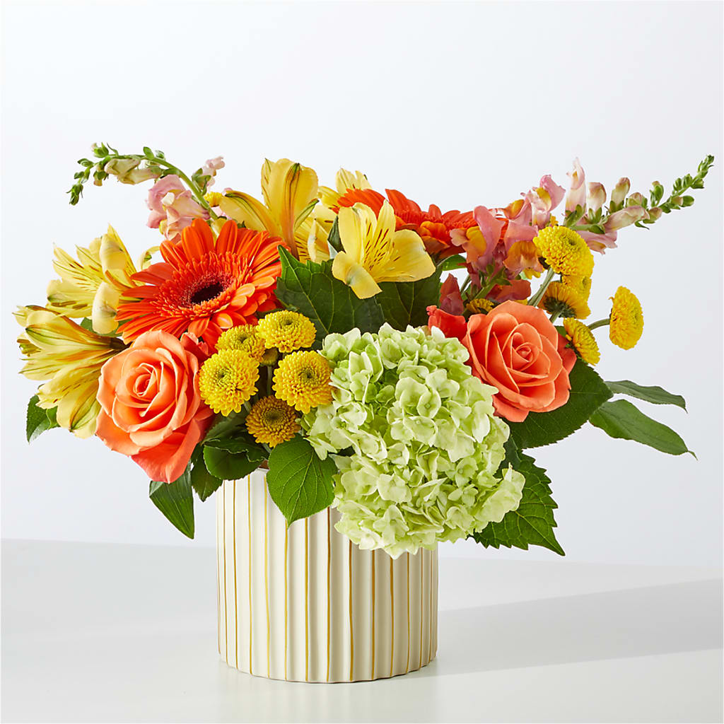 Autumn Sunshine Bouquet with Ivory Vase – BUTTERFLIES & BOUQUETS, Peterstown WV
