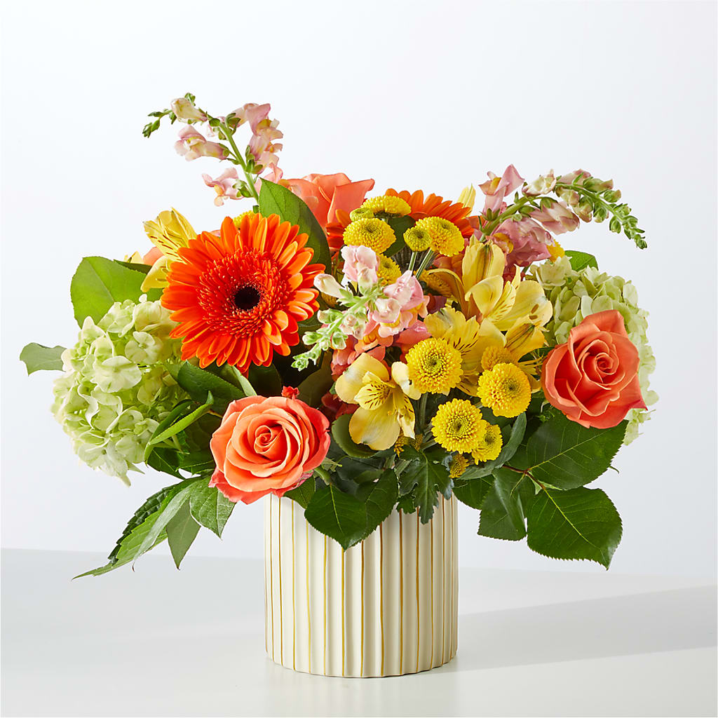 Autumn Sunshine Bouquet with Ivory Vase – BUTTERFLIES & BOUQUETS, Peterstown WV