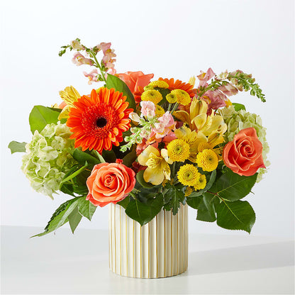 Autumn Sunshine Bouquet with Ivory Vase – BUTTERFLIES & BOUQUETS, Peterstown WV
