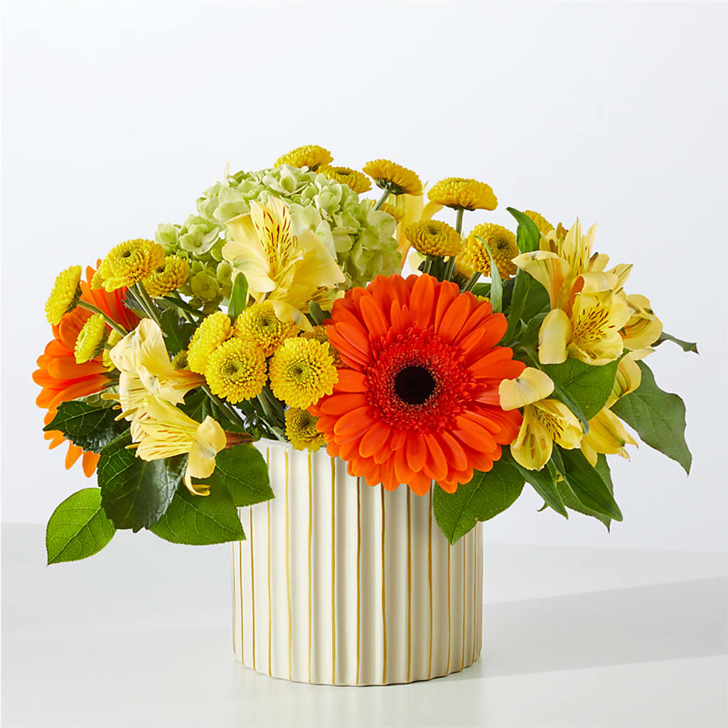 Autumn Sunshine Bouquet with Ivory Vase – BUTTERFLIES & BOUQUETS, Peterstown WV