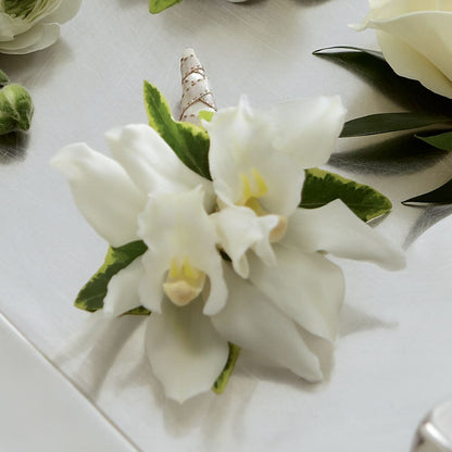White Mini Cymbidium Boutonniere – BUTTERFLIES & BOUQUETS, Peterstown WV
