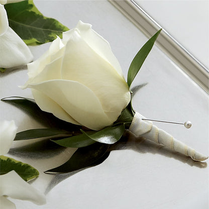 White Rose Boutonniere – BUTTERFLIES & BOUQUETS, Peterstown WV